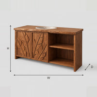 Leaf Carved Door Bathroom Vanity With Open Shelf Bay dimension diagram with width, height and depth