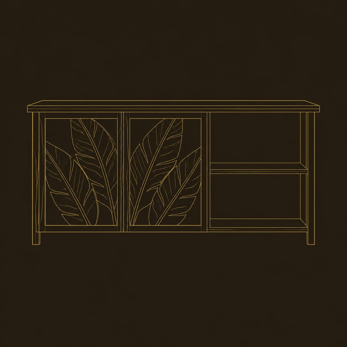 Leaf Carved Door Bathroom Vanity With Open Shelf Bay dimension diagram