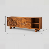 Leaf Carved Sideboard With Ball Feet And Open Shelf Bay dimension diagram with width, height and depth