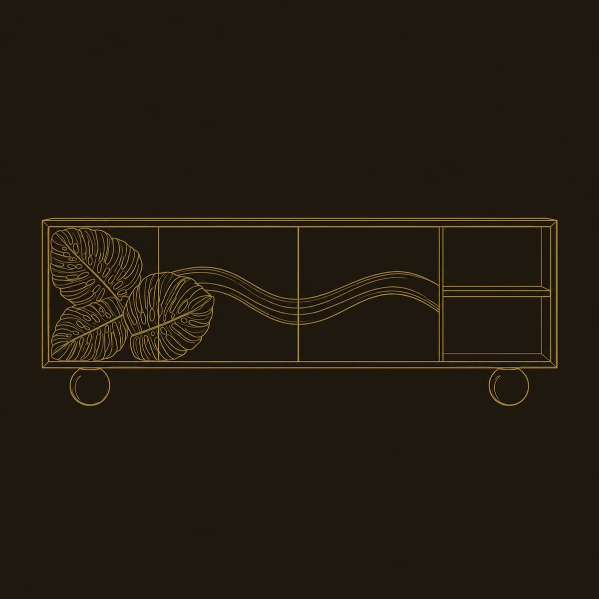 Leaf Carved Sideboard With Ball Feet And Open Shelf Bay dimension diagram