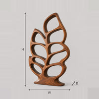 Leaf Shaped Bookshelf With Branching Vein Shelves And Wide Foot dimension diagram with width, height and depth