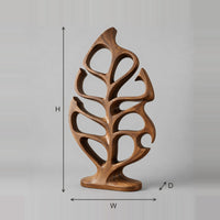 Leaf Shaped Vein Pattern Bookshelf On An Oval Base dimension diagram with width, height and depth