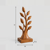 Leafy Tree Sculpture With Flared Trunk And Square Block Base dimension diagram with width, height and depth
