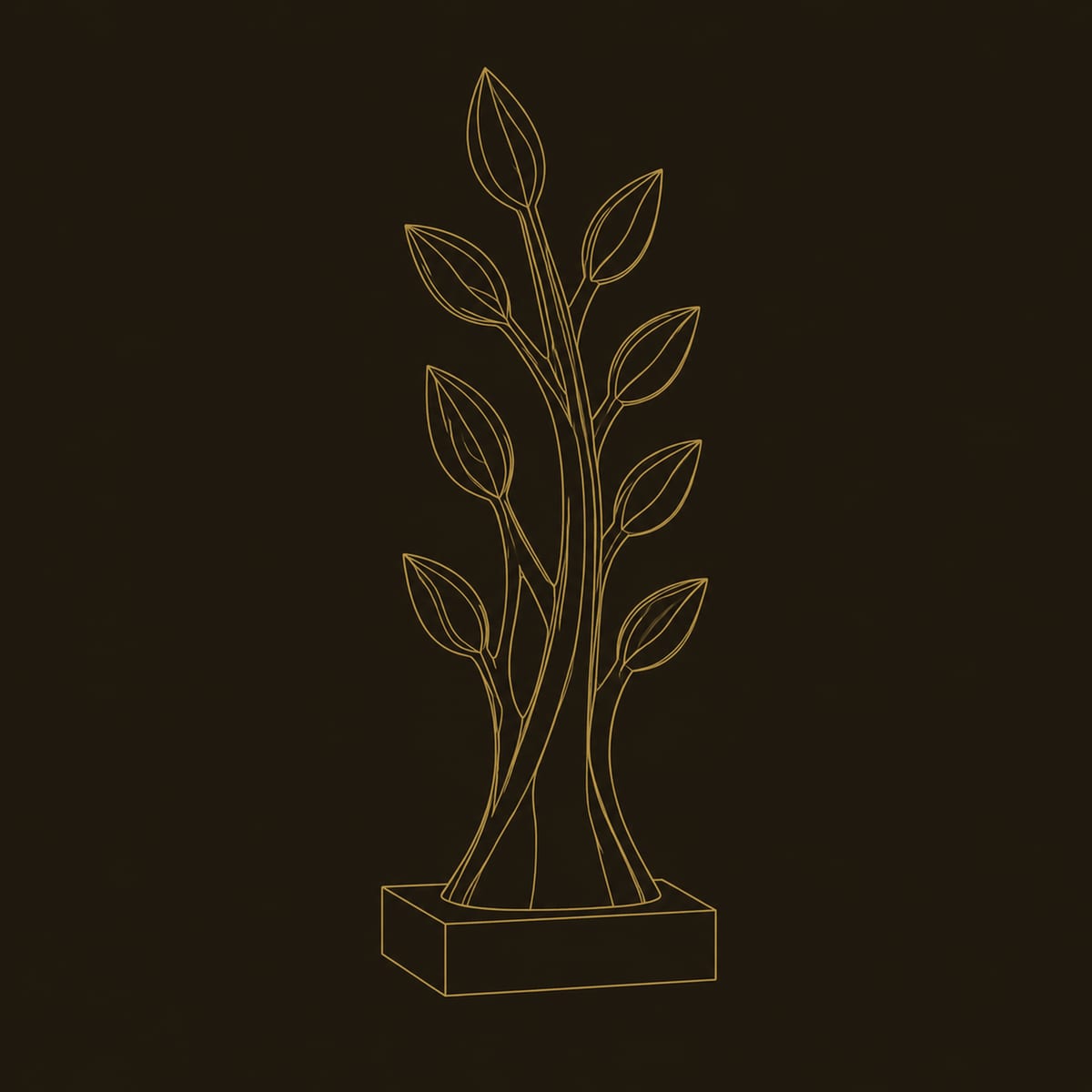 Leafy Tree Sculpture With Flared Trunk And Square Block Base dimension diagram