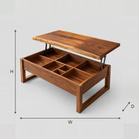 Lift Top Coffee Table With Divided Compartments dimension diagram with width, height and depth