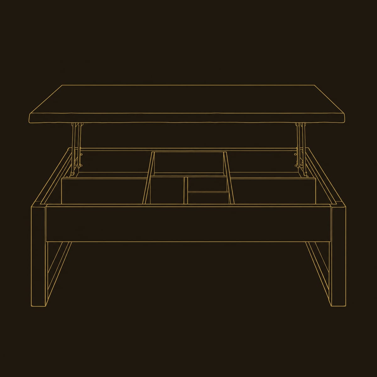 Lift Top Coffee Table With Divided Compartments dimension diagram