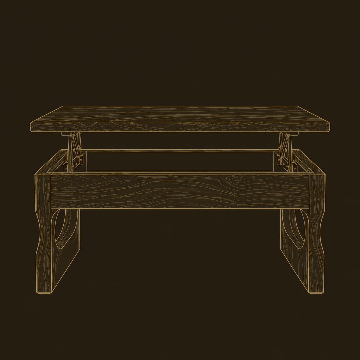 Lift Top Coffee Table With Storage Compartment And Cutout Legs dimension diagram
