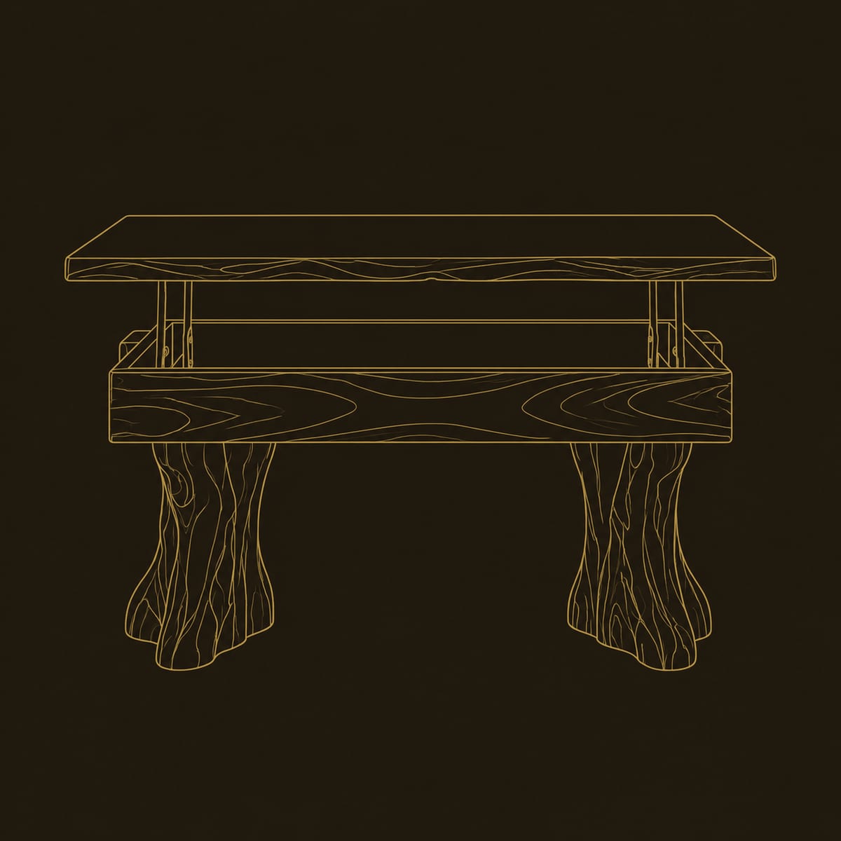 Lift Top Coffee Table With Twin Trunk Legs And Deep Well dimension diagram
