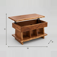 Lift Top Storage Coffee Table Live Edge Cubby Base dimension diagram with width, height and depth