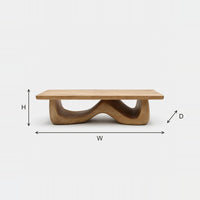 Light Oak Tone Coffee Table for a Bright Living Room dimension diagram with height, width and depth