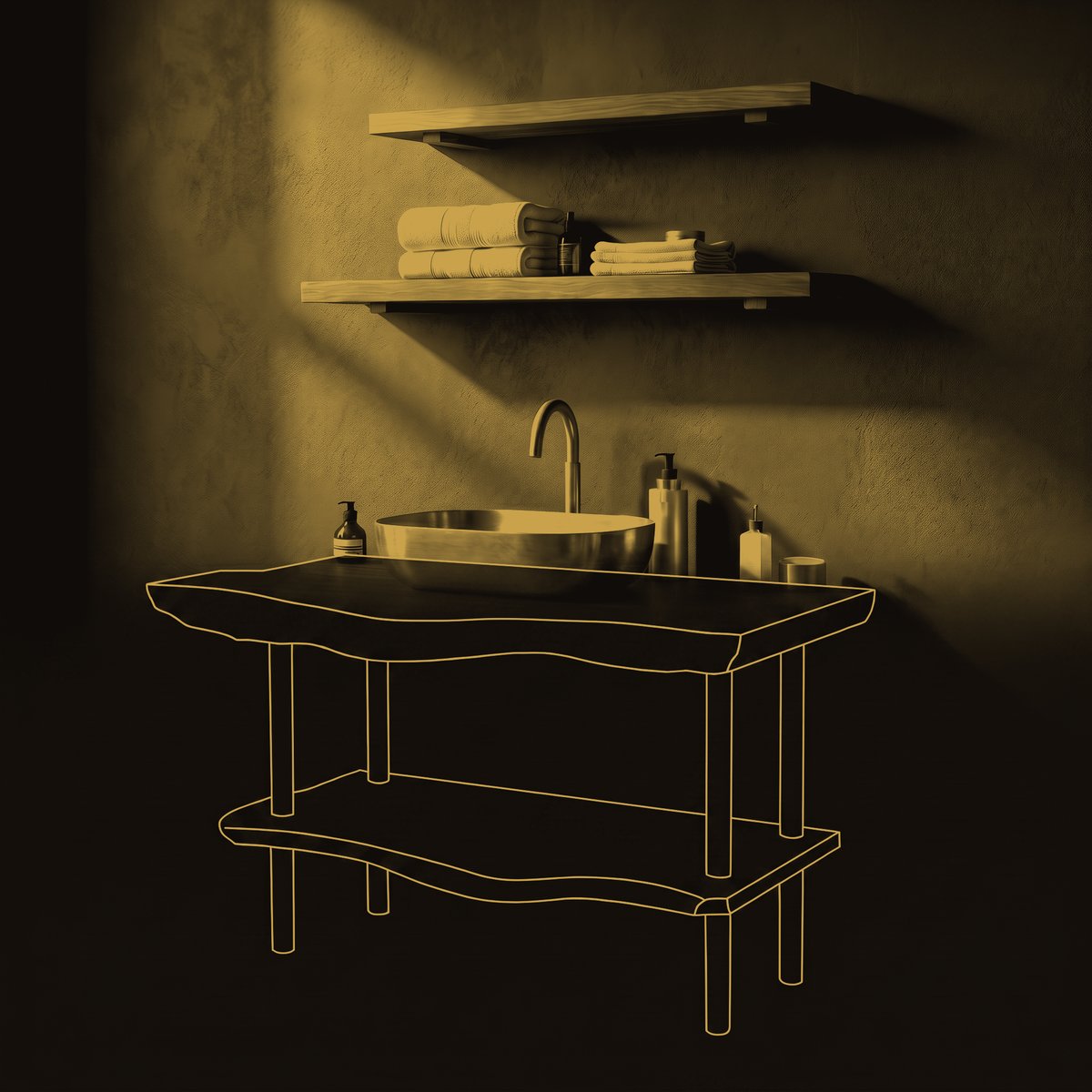 Solid Wood Bathroom Vanity Rustic Functional dimension diagram