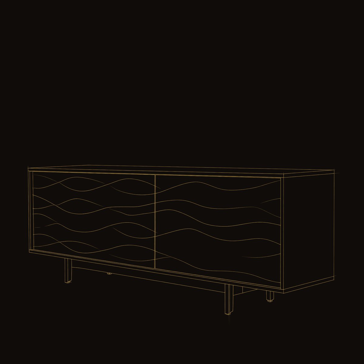Solid Wood Sideboard With Carved Wave Front Panels Home dimension diagram