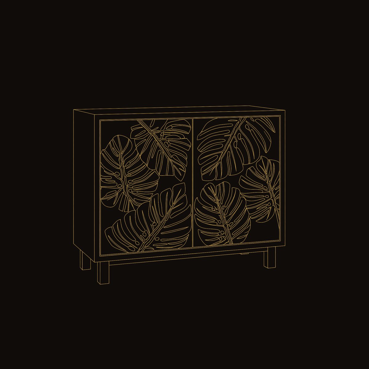 Solid Wood Sideboard With Leaf Carved Doors Home dimension diagram