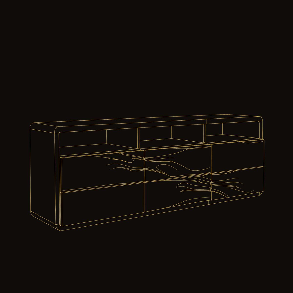 Solid Wood Sideboard Wave Carved Living Room dimension diagram