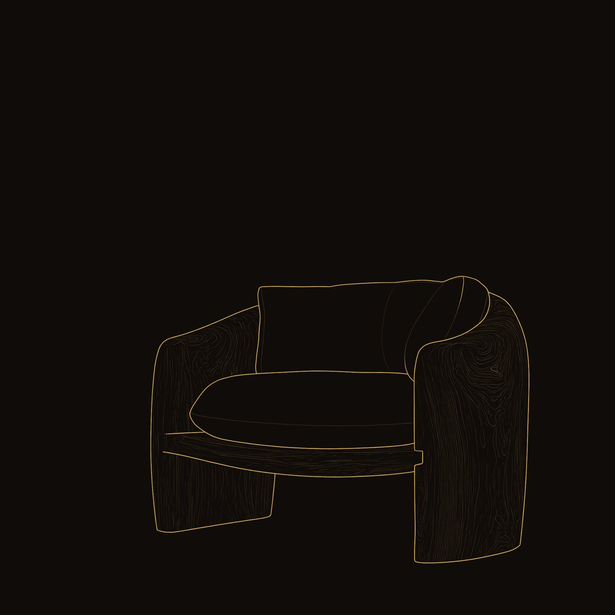 Solid Wood Chair Lounge Sculptural Form Living Room dimension diagram