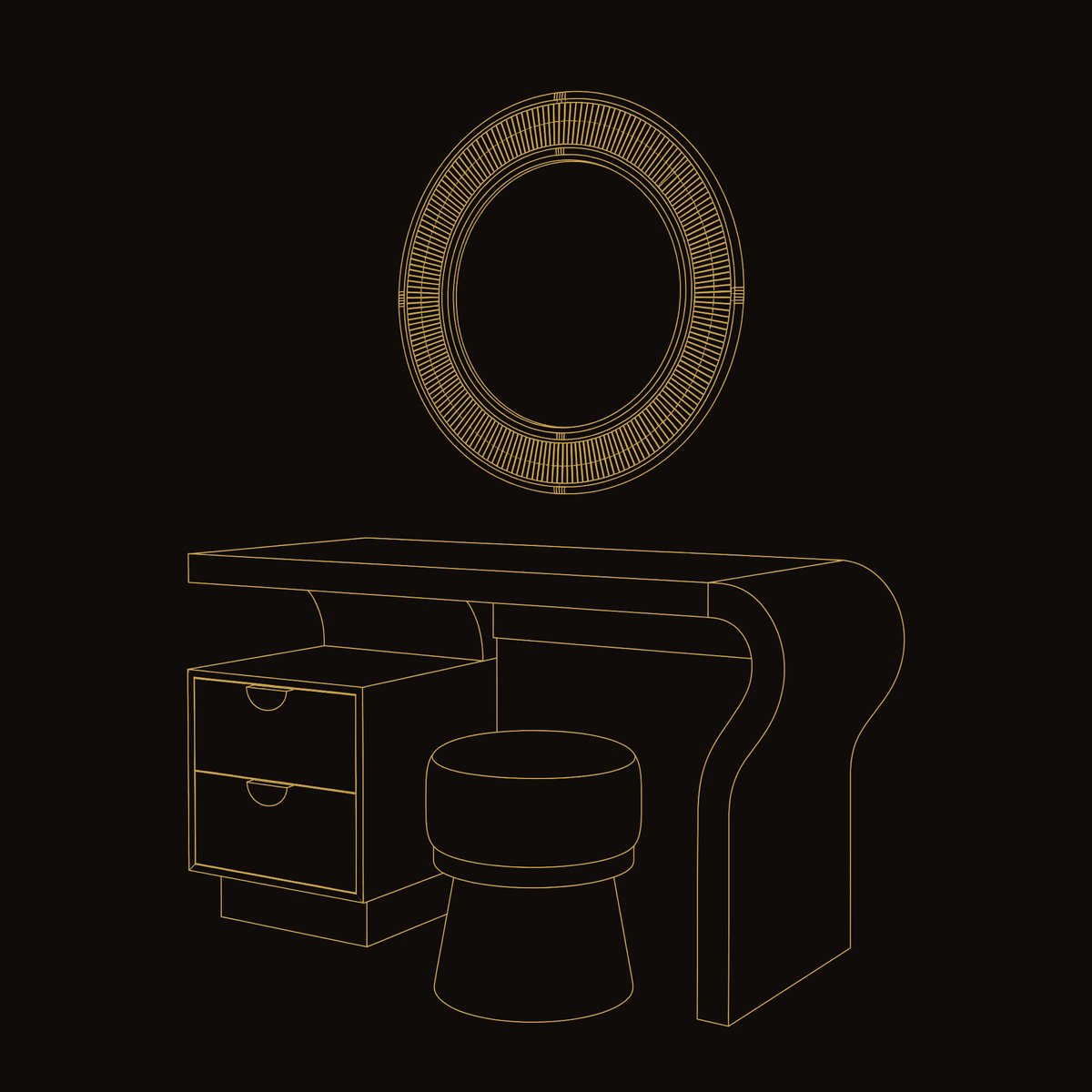 Solid Wood Dressing Table Minimalist Vanity Walk Closet Makeup Area Personal dimension diagram