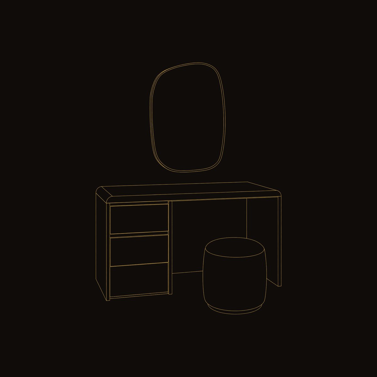 Solid Wood Dressing Table Vanity Bedroom Space dimension diagram