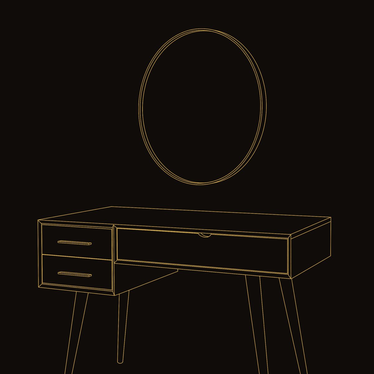Solid Wood Dressing Table Mid Century Modern Vanity Desk With Drawers dimension diagram