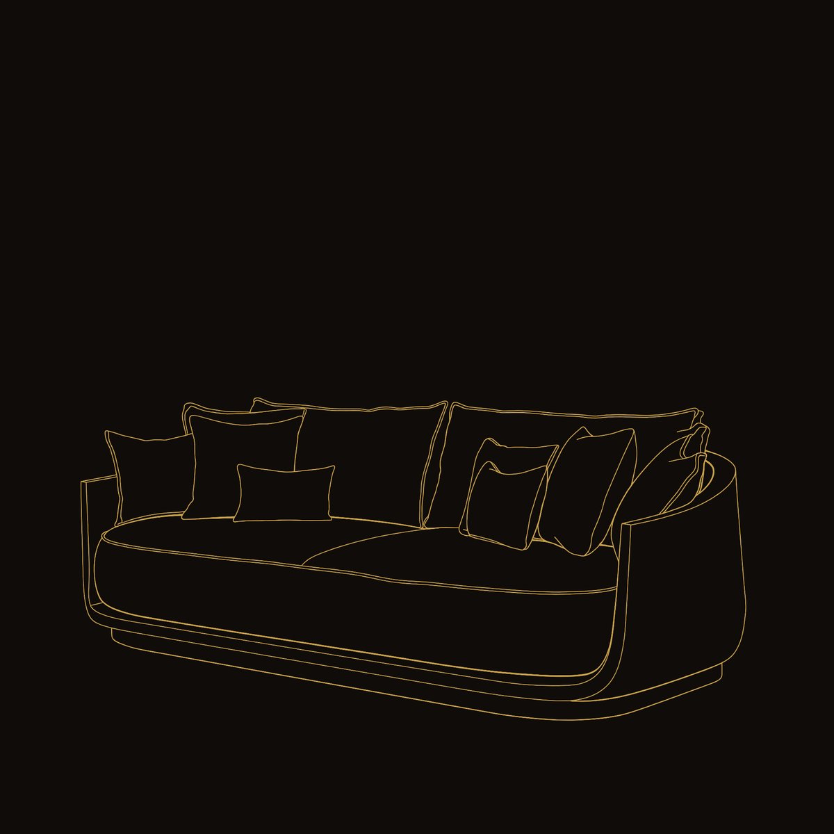 Solid Wood Sofa With Flowing Rounded Edges Home dimension diagram