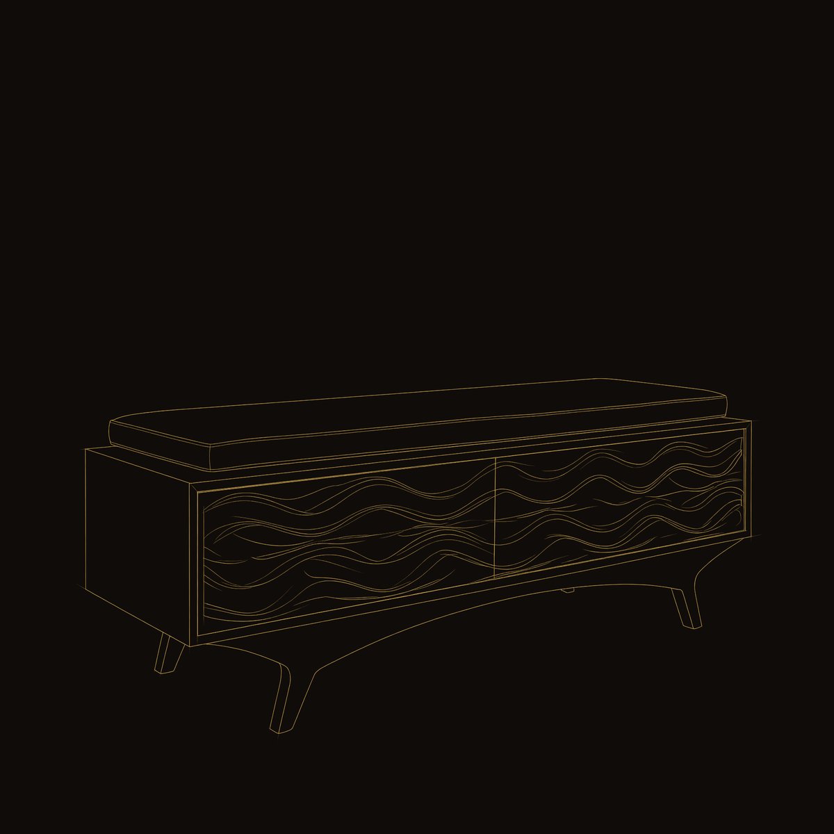 Solid Wood Entryway Storage Bench Coastal Wave Carved dimension diagram