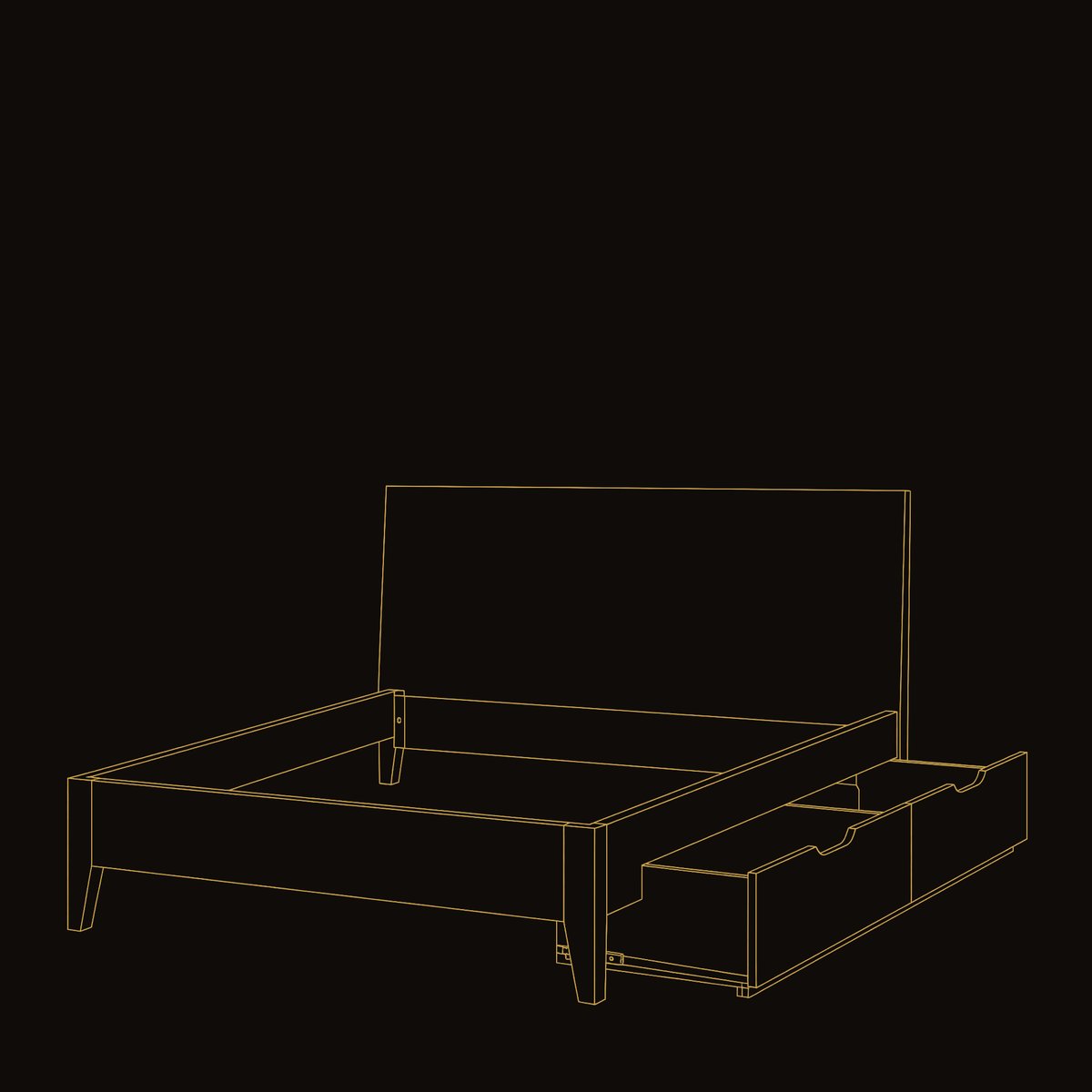 Solid Wood Bed Frame Built Drawers Bedroom dimension diagram