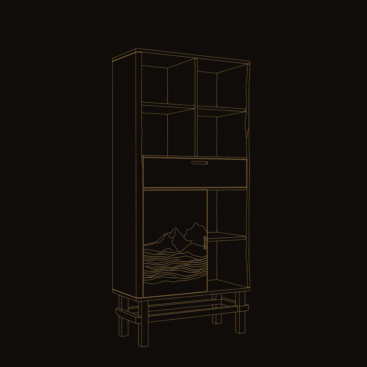 Solid Wood Bathroom Cabinet Curved Display Lake House dimension diagram