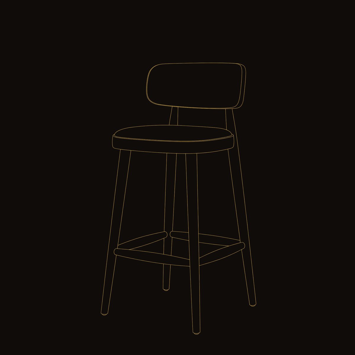 Solid Wood Bar Stool Mid Century With Backrest Kitchen Dining Room dimension diagram