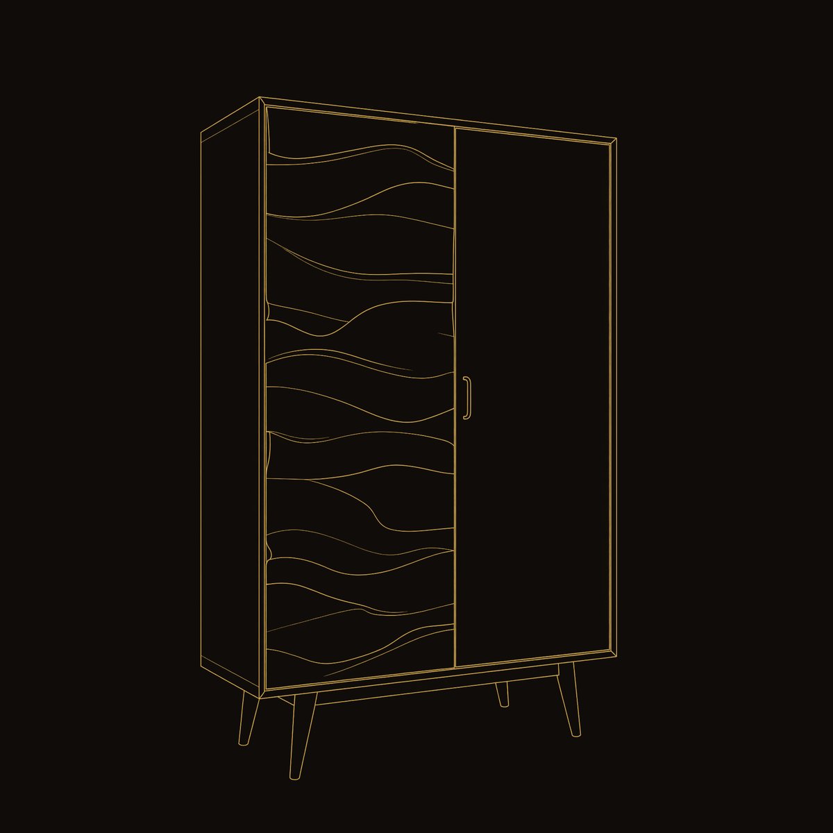 Solid Wood Wardrobe Artistic Sculptural Bedroom dimension diagram