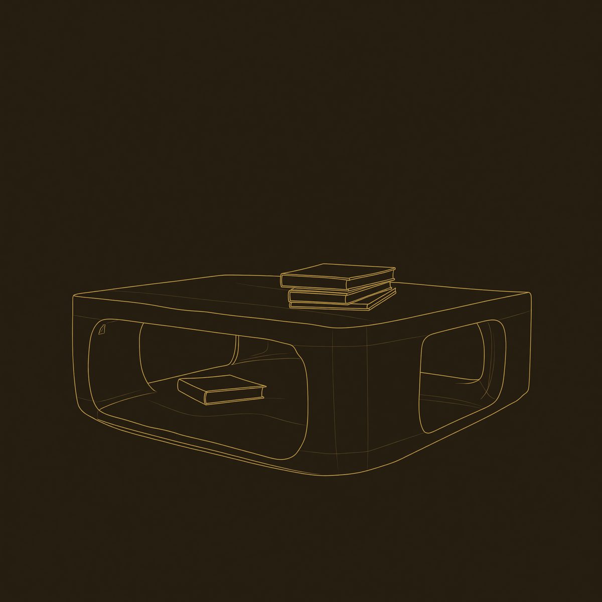 Arched Cutout Coffee Table Carved from a Hollow Block dimension diagram