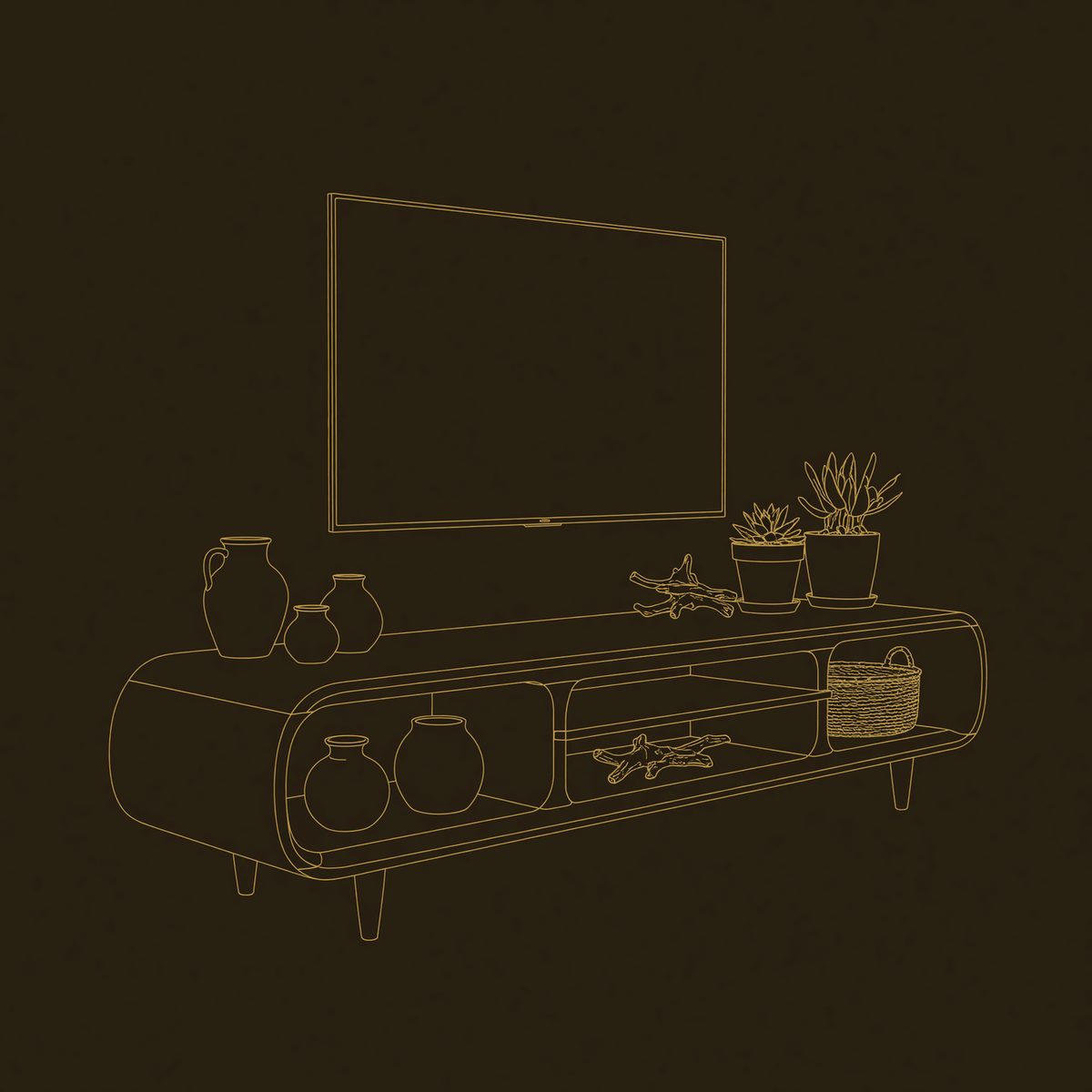 Capsule-Frame Media Console, Open on Both Sides dimension diagram