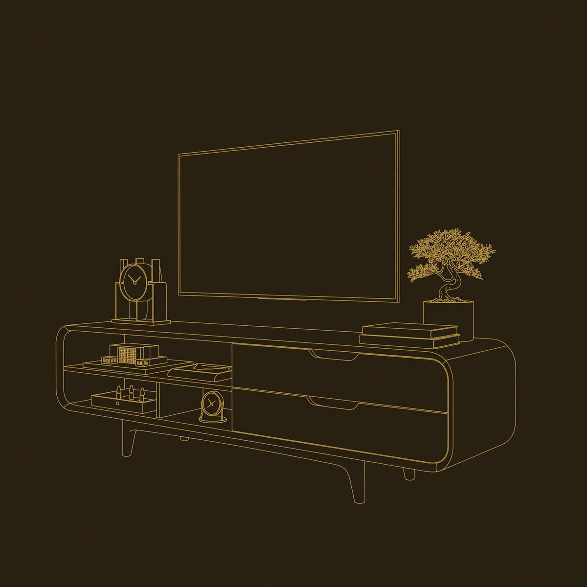 Capsuline TV Console in Hand-Finished Solid Walnut dimension diagram