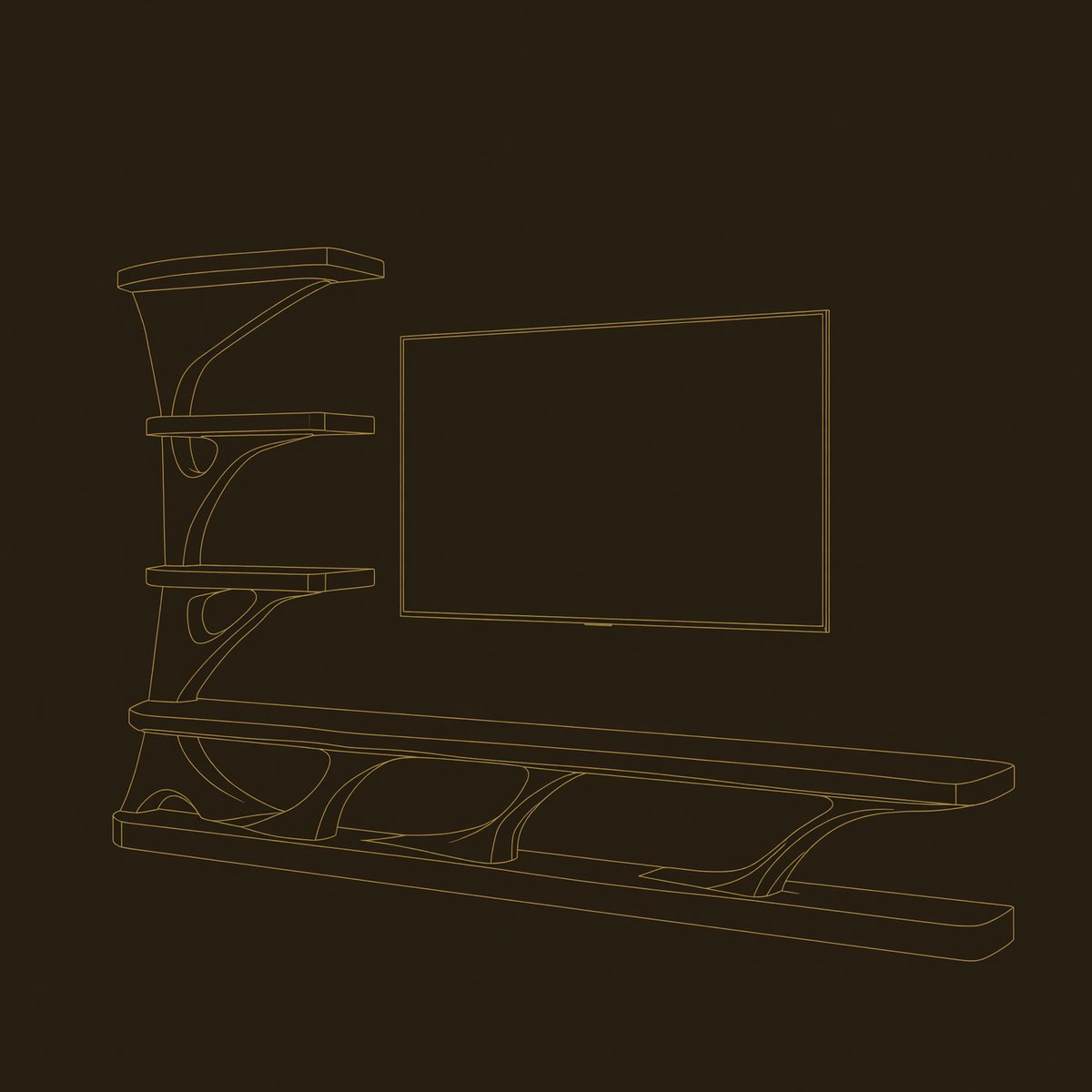 Carved Branch-Form TV Console with Stacked Shelves dimension diagram