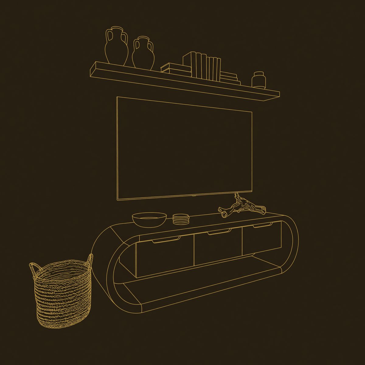 Closed Loop TV Console with Three Deep Drawers dimension diagram