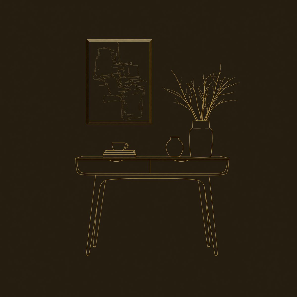 Console Table on Splayed Tapered Legs in Solid Walnut dimension diagram