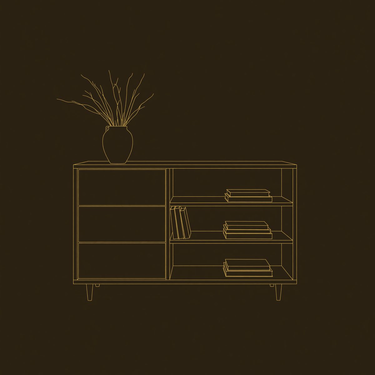 Console Table with Three Drawers and Stepped Shelves dimension diagram
