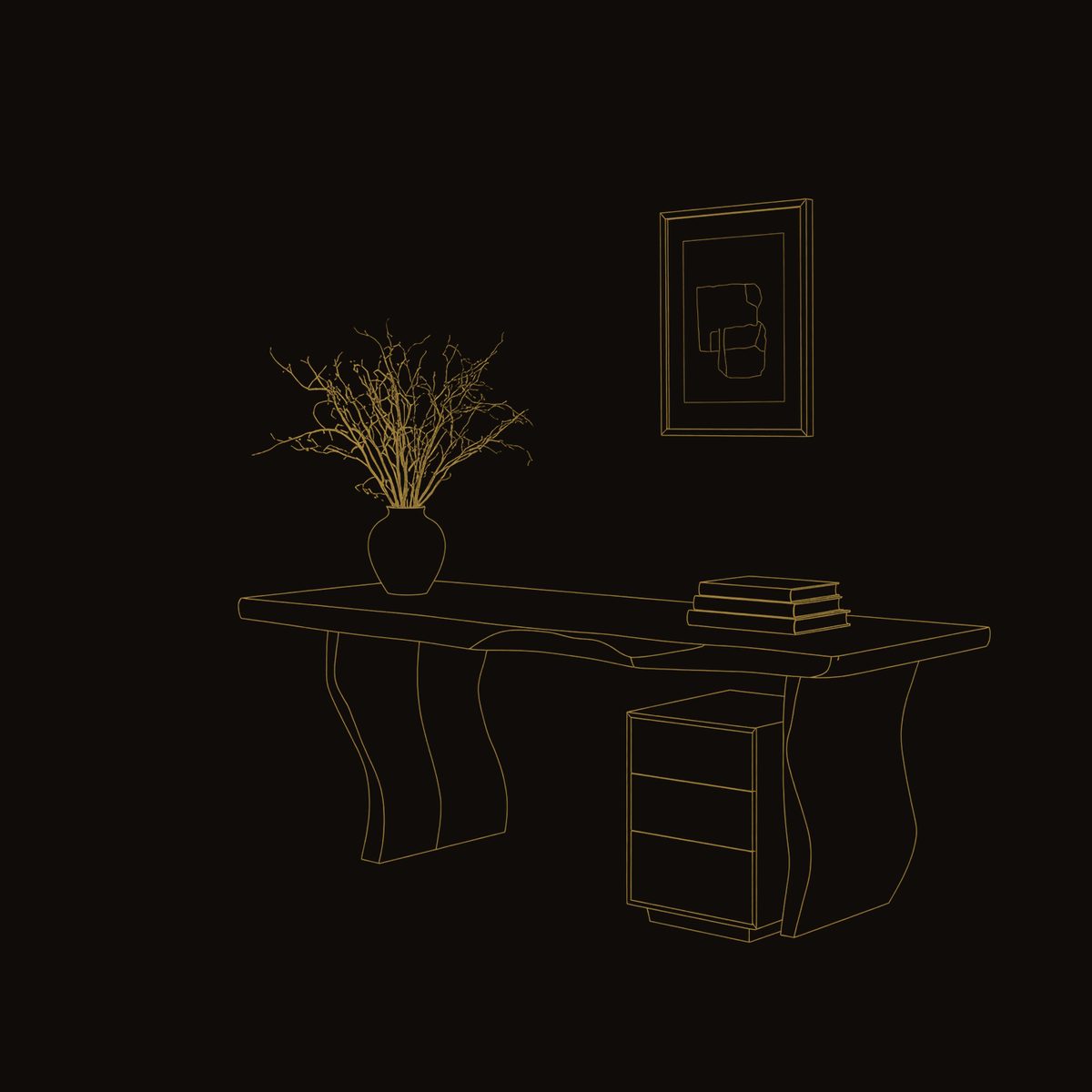 Desk on Twin Wave-Cut Pedestals in Solid Walnut dimension diagram