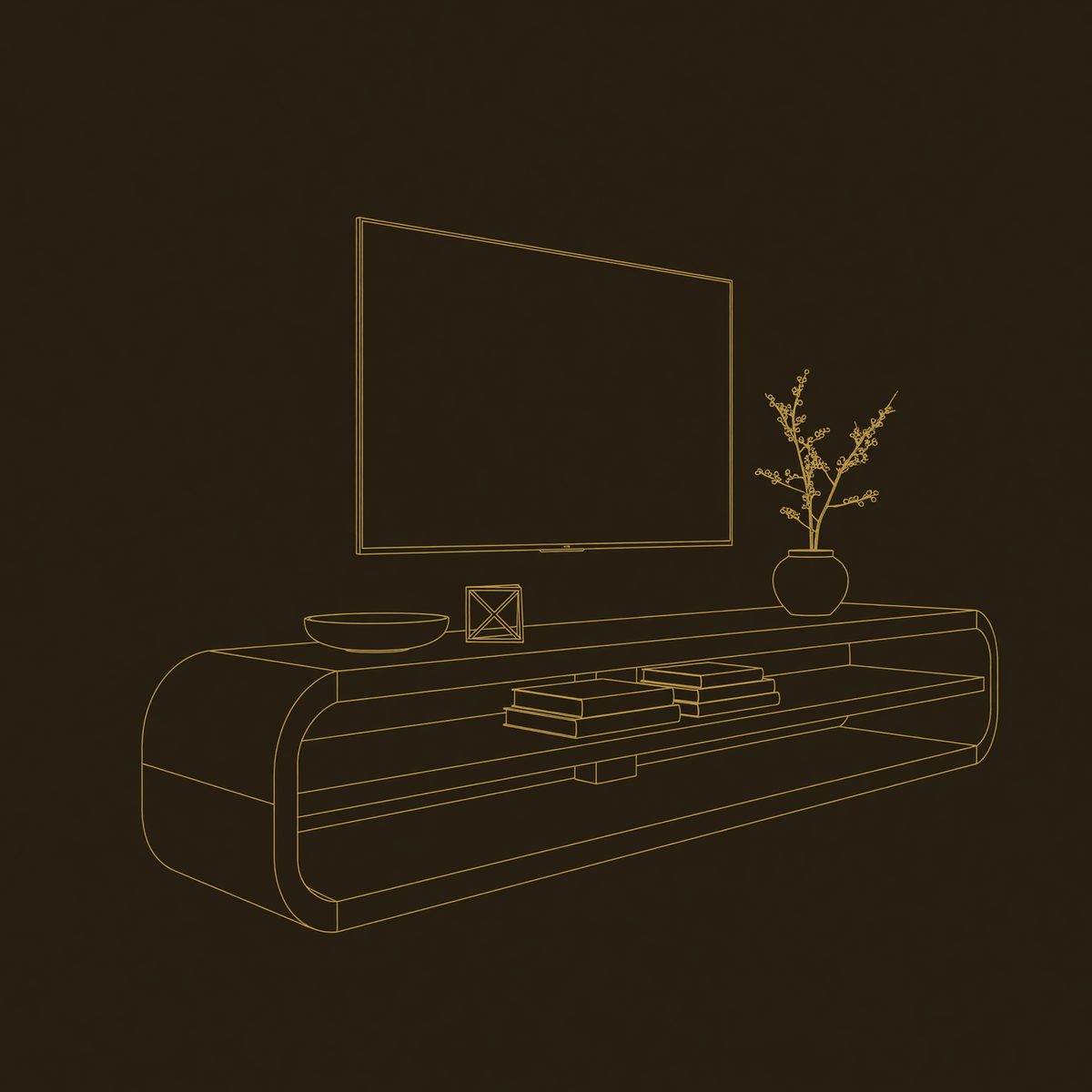 Figure That Runs Around Both Ends of the TV Console dimension diagram
