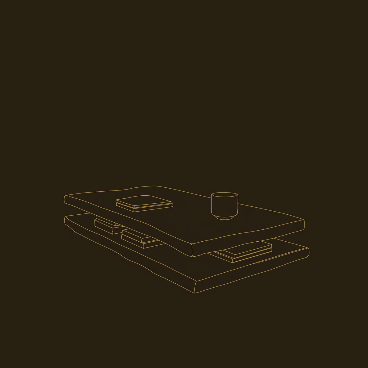 Floating Two-Tier Coffee Table with Open Storage Gap dimension diagram
