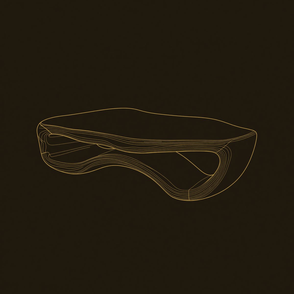 Freeform Loop Coffee Table with a Sculpted Wave Body dimension diagram