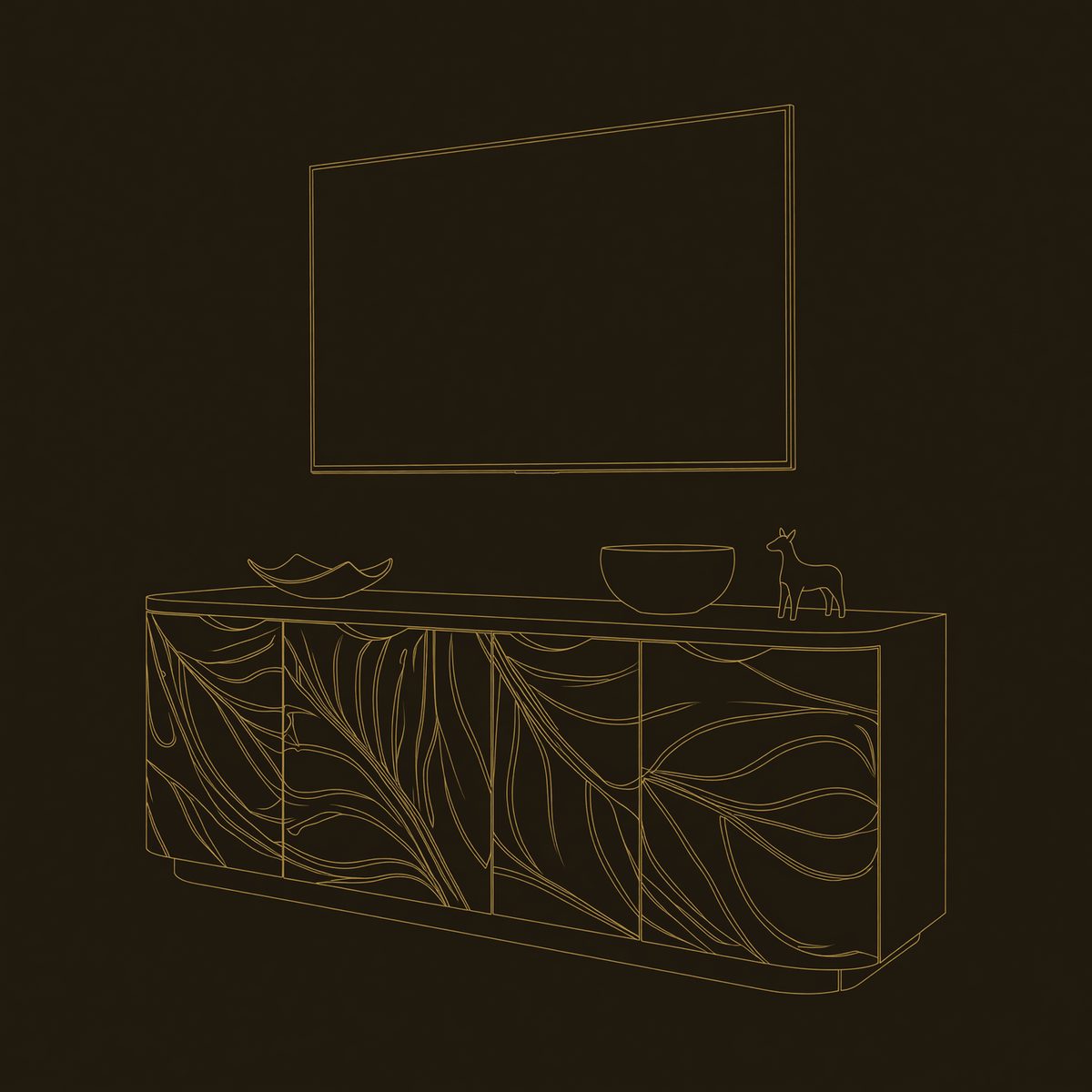Hand-Carved Leaf Front Media Console, Four Doors dimension diagram