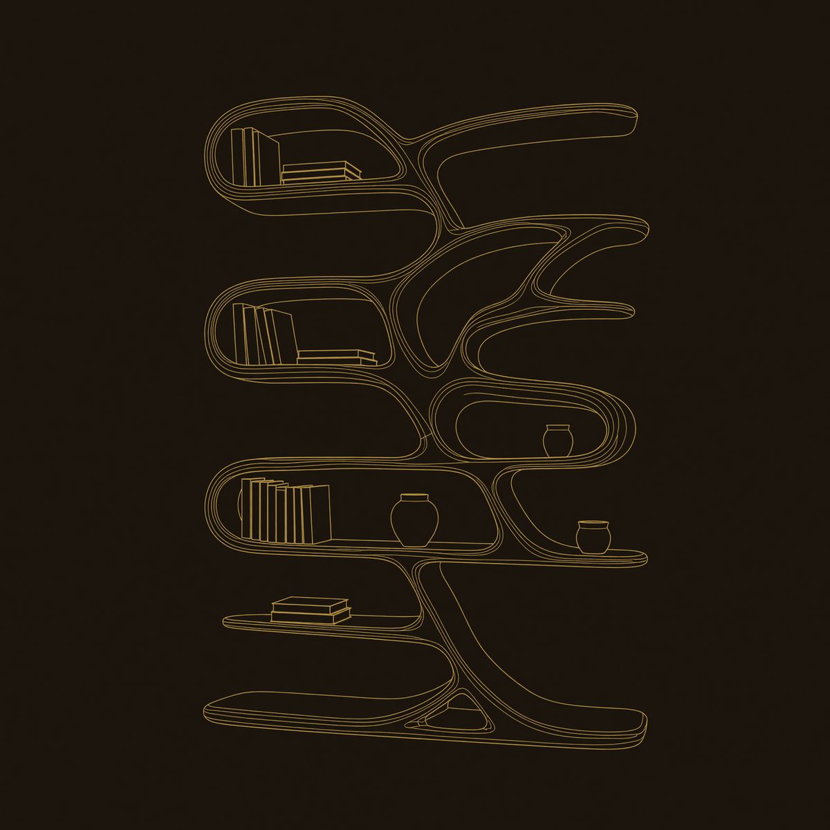 Hand-Carved Looping Bookshelf in Solid Walnut dimension diagram