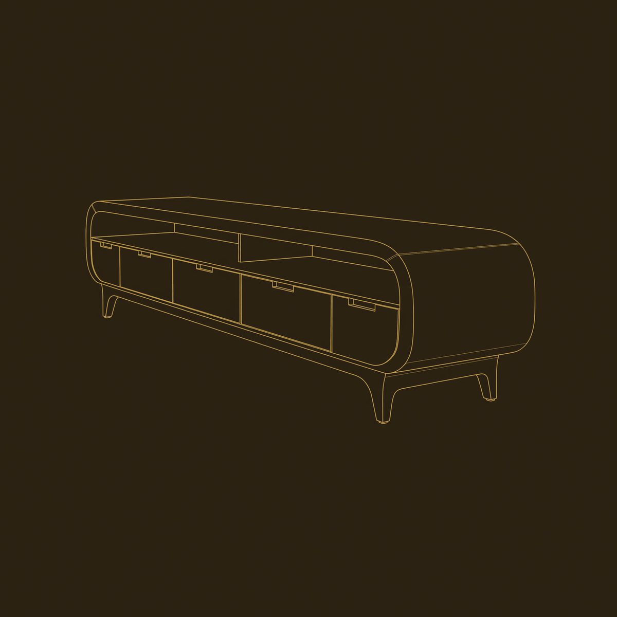 Hand-Shaped Waterfall Corners on a Walnut Media Console dimension diagram