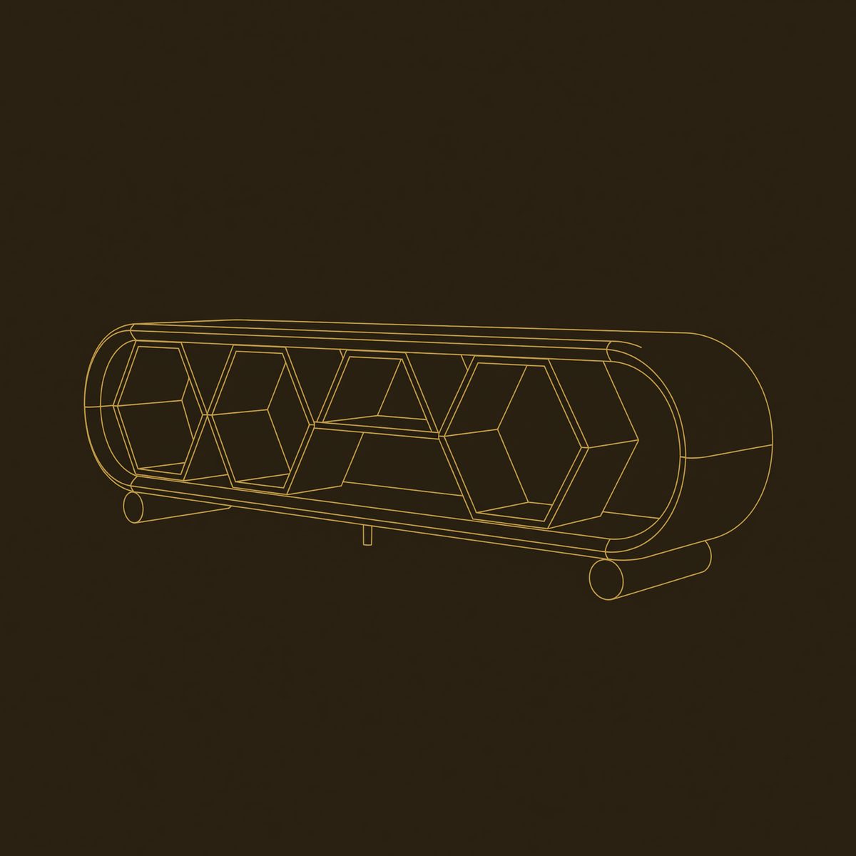 Honeycomb Walnut Media Console for Record Collections dimension diagram