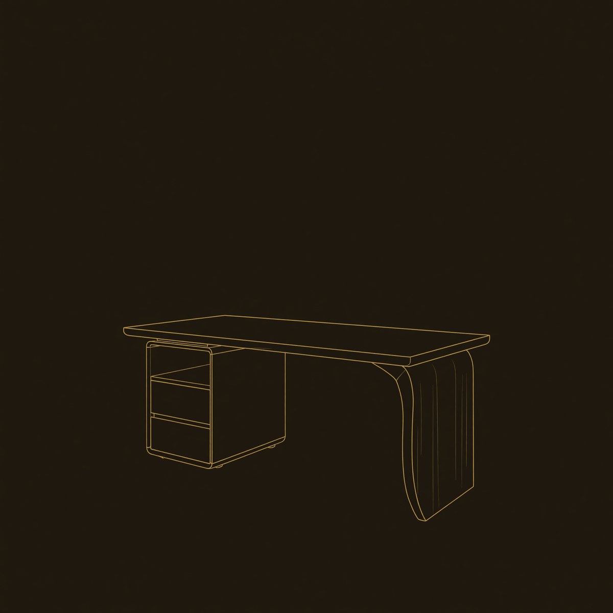 Japandi Solid Wood Study Desk with Curved Legs dimension diagram