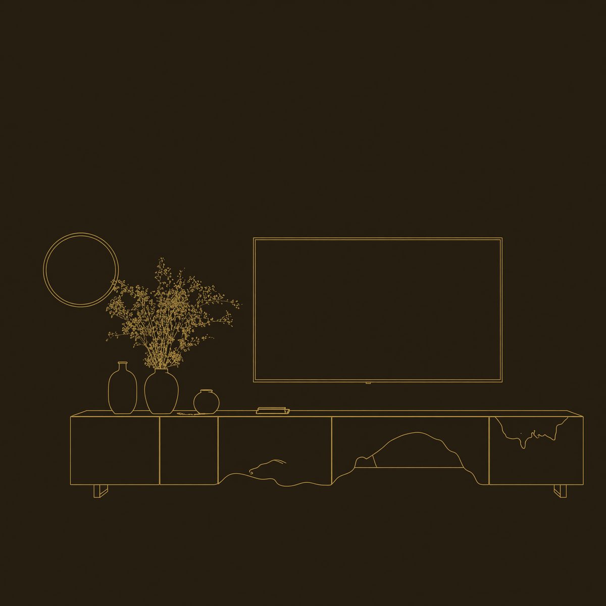 Live-Edge Scalloped Media Console in Solid Wood dimension diagram