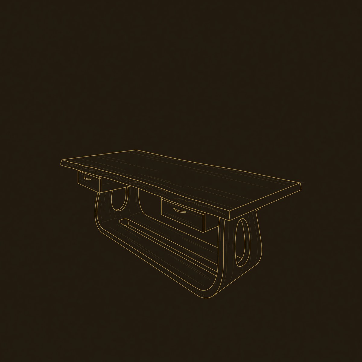 Solid Wood Writing Desk with Live Edge for Luxury Workspace Desk dimension diagram