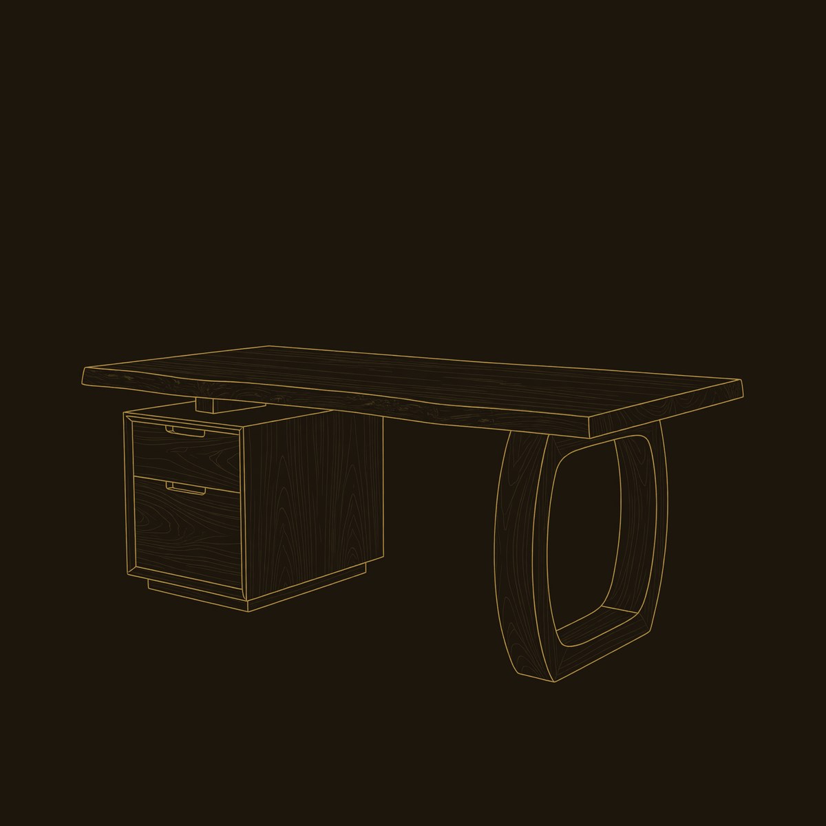 Solid Wood Computer Desk with Built-In File Cabinet dimension diagram