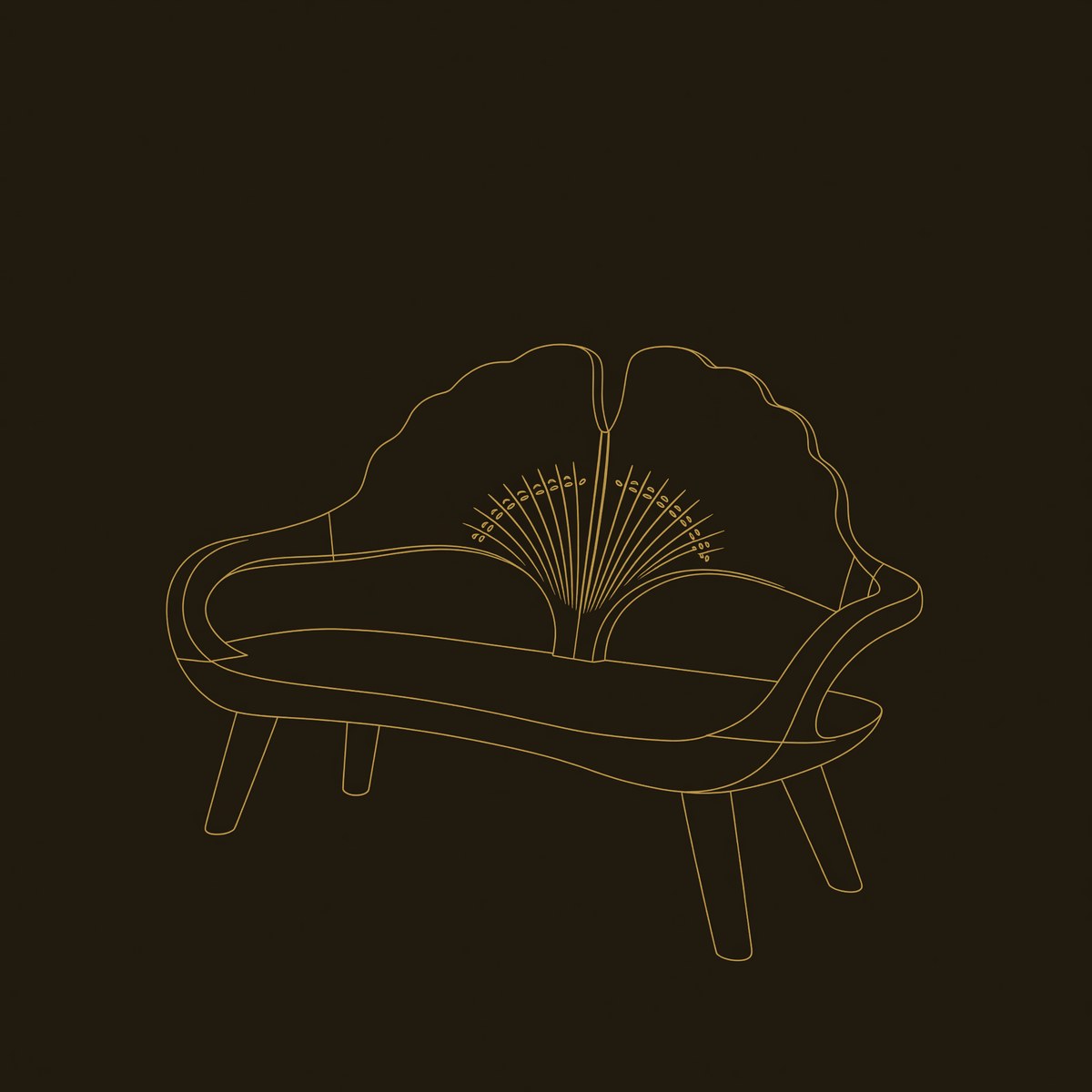 Modern Ginkgo Fan Back Bench For Bedroom Interior Space dimension diagram