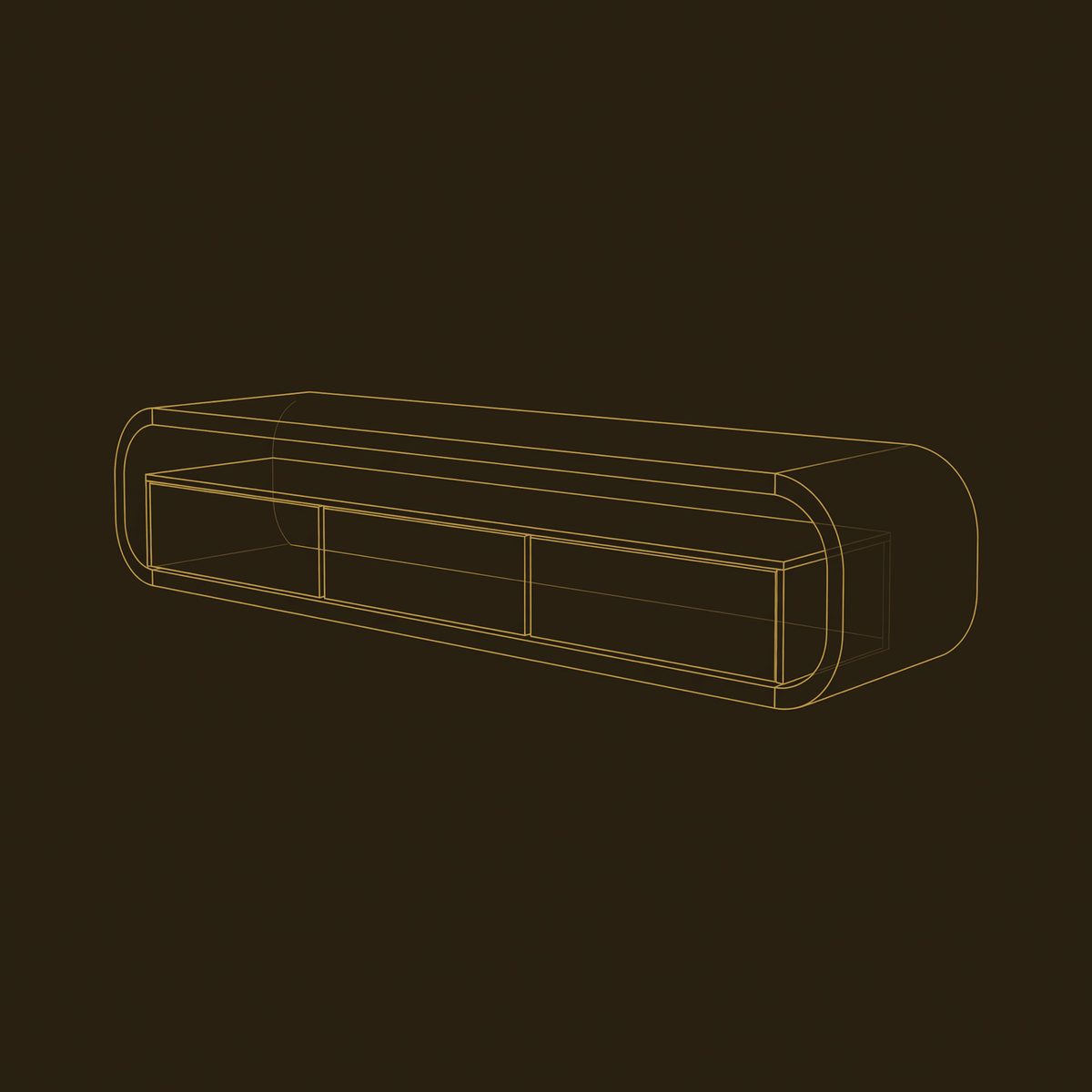 Wall Hung TV Console in a Wrapped Three Drawer Shell dimension diagram
