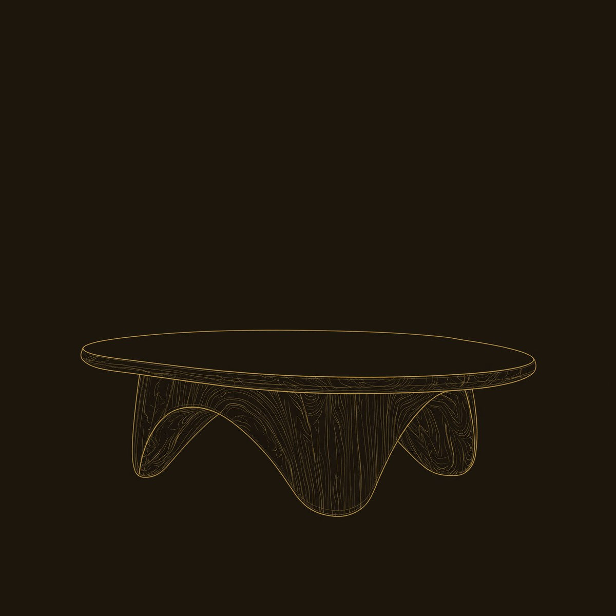 Organic Coffee Table With Carved Base dimension diagram